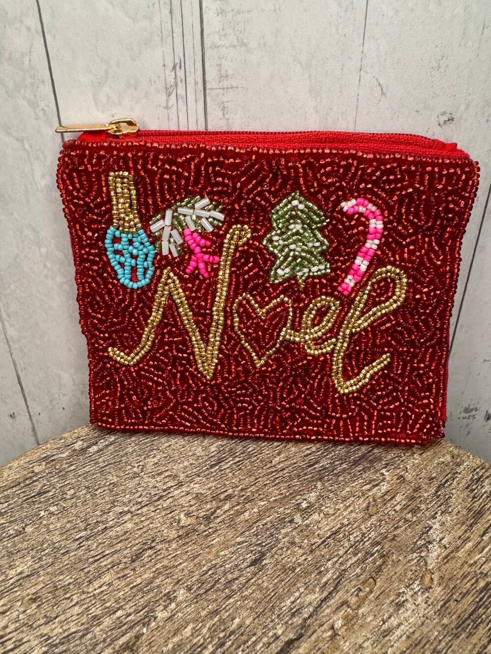 Christmas Beaded Coin Purse Holiday Red Pouch Womens Gift for Her NEW!